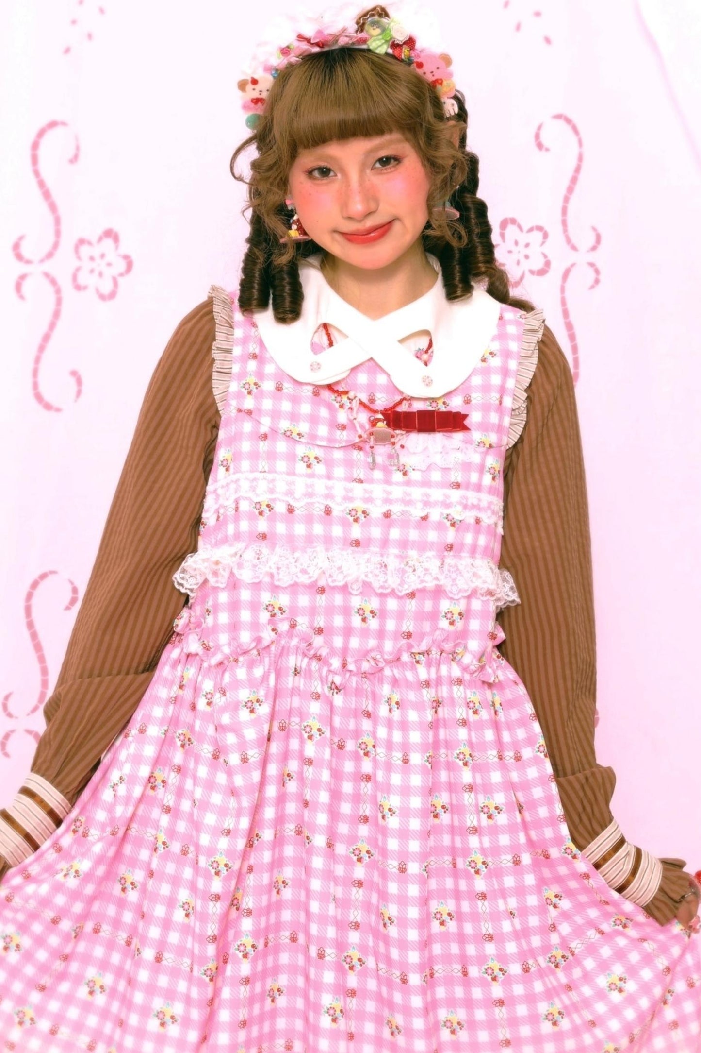 Pink Check Print Rabbit Sundress