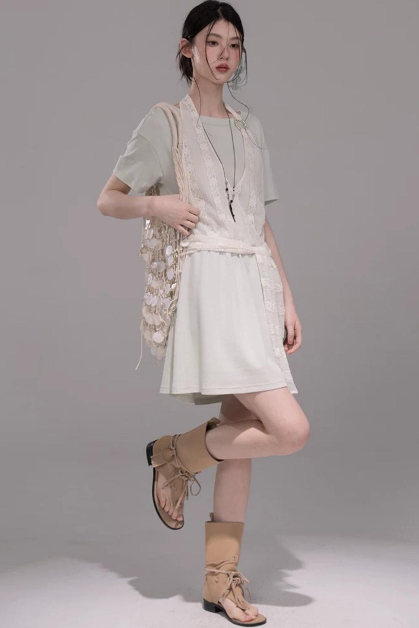 Layered Honeydew Halter Dress