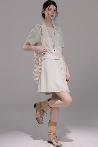 Layered Honeydew Halter Dress