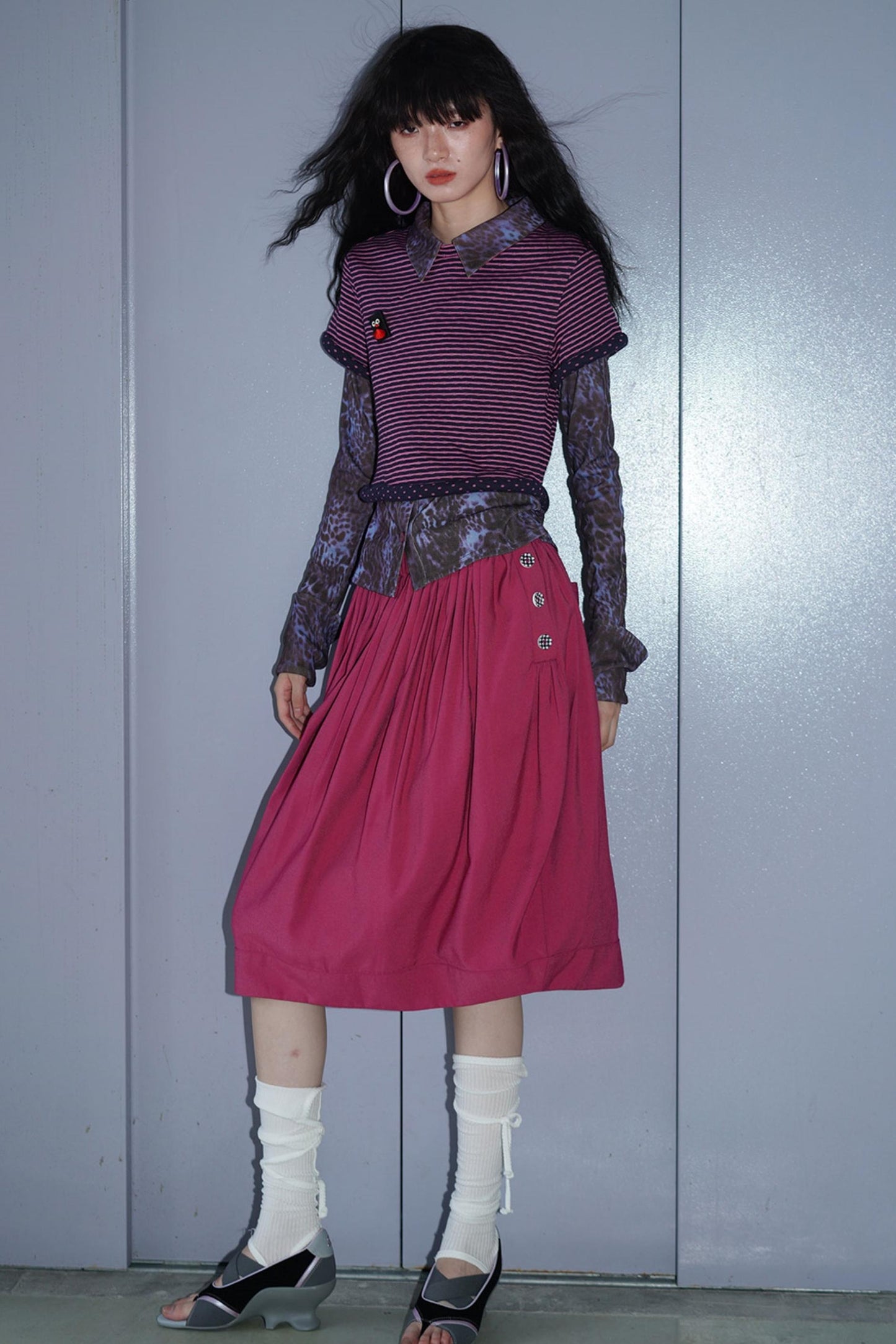 Vintage Striped Rolled Hem Short-Sleeve Top