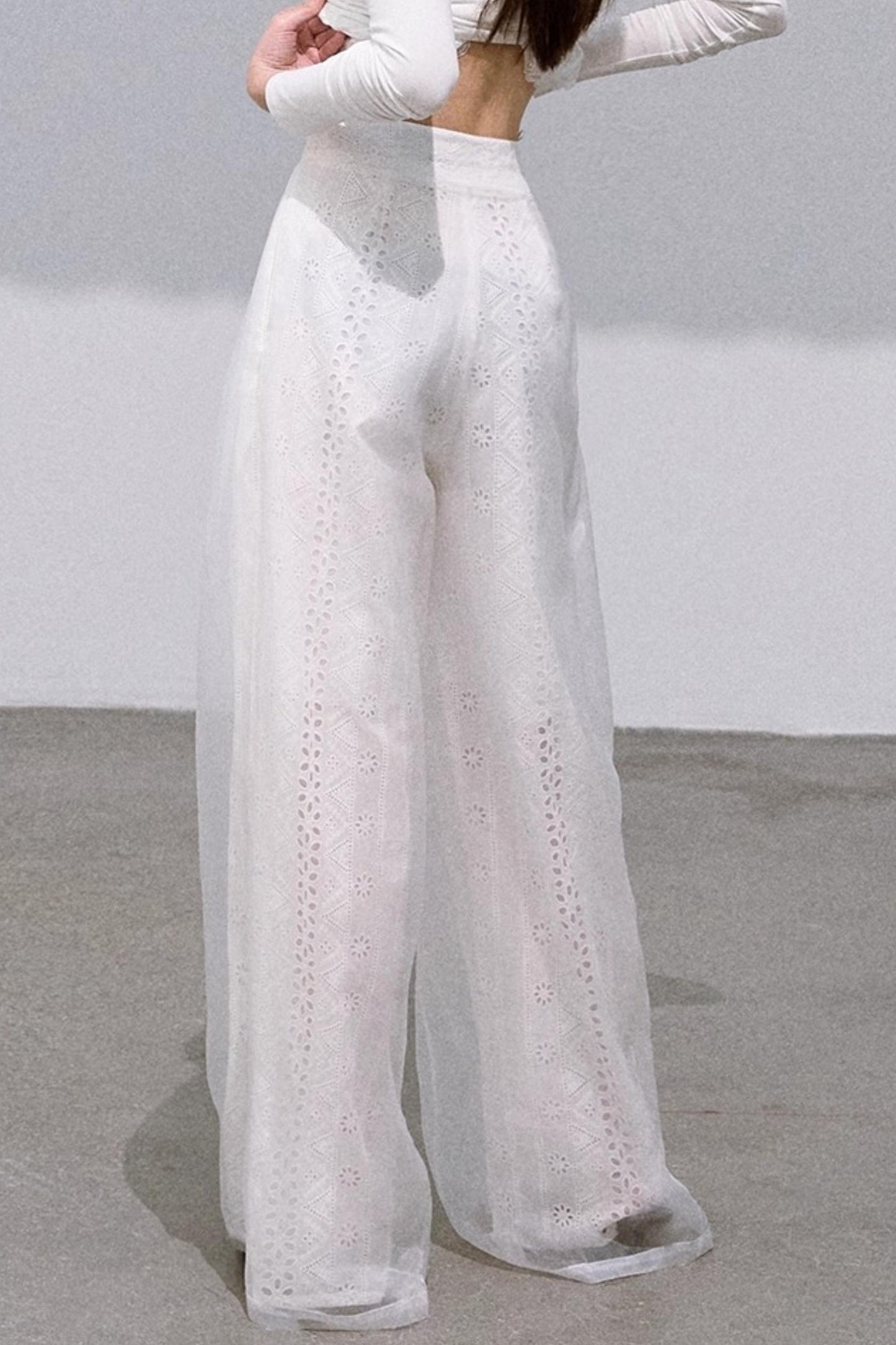 Shimmer Cotton Wide-Leg Pants