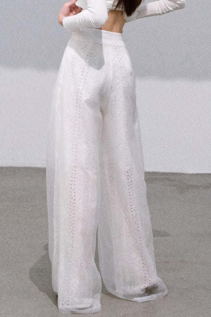 Shimmer Cotton Wide-Leg Pants