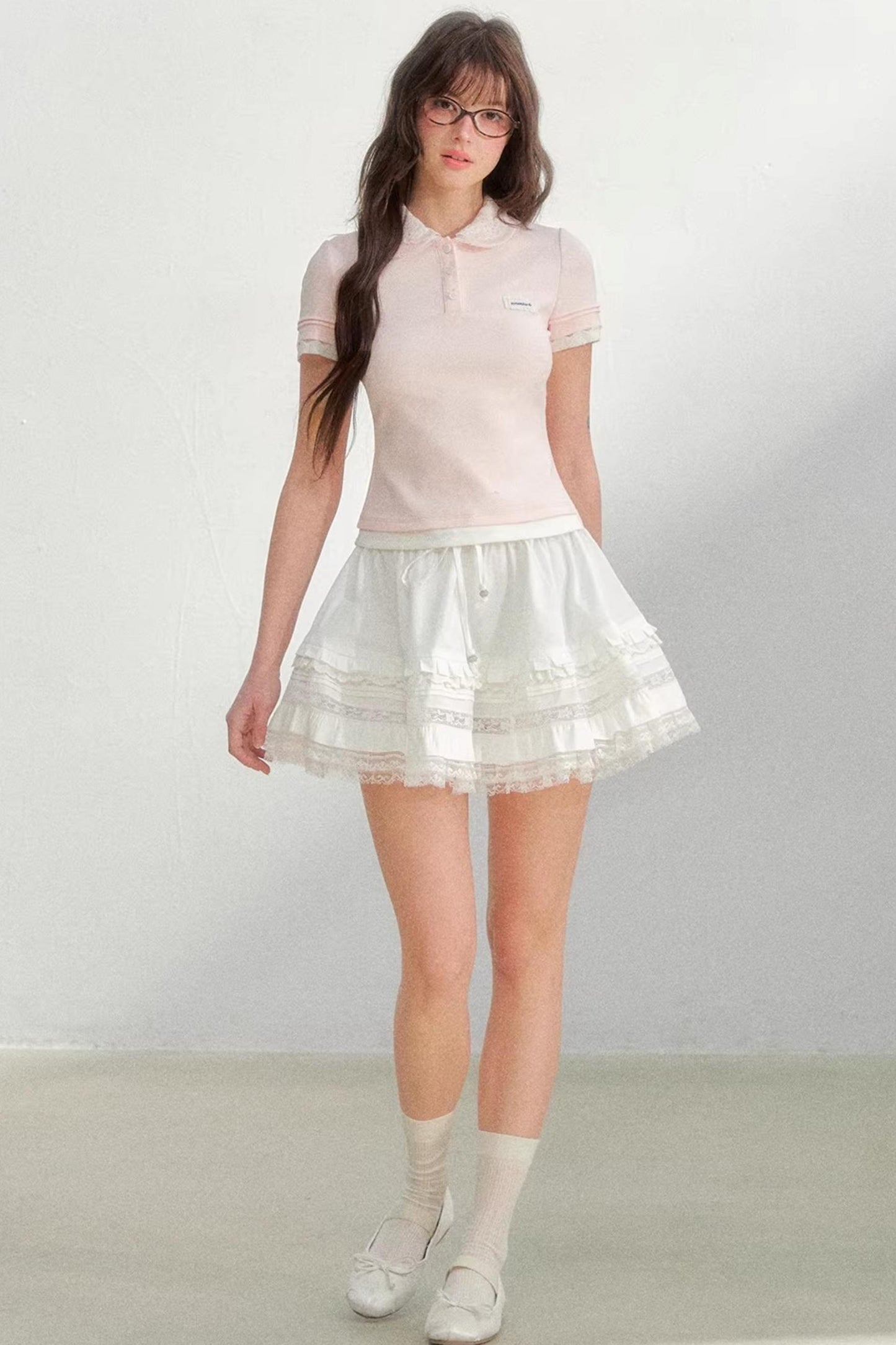 Embroidered Collar Pink Polo Shirt