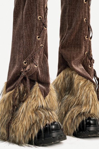 Retro Fur-Trim Corduroy Pants