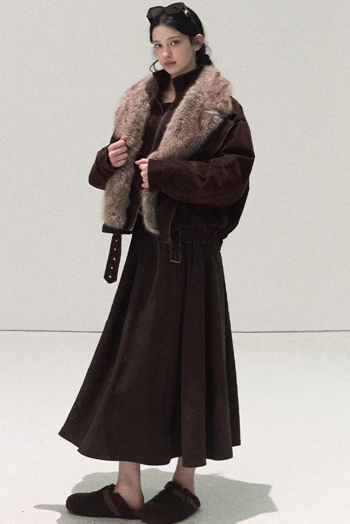 Micro-Velvet Pleated A-Line Skirt