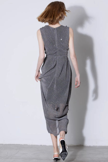 Rhinestone Pleated Knit Dress