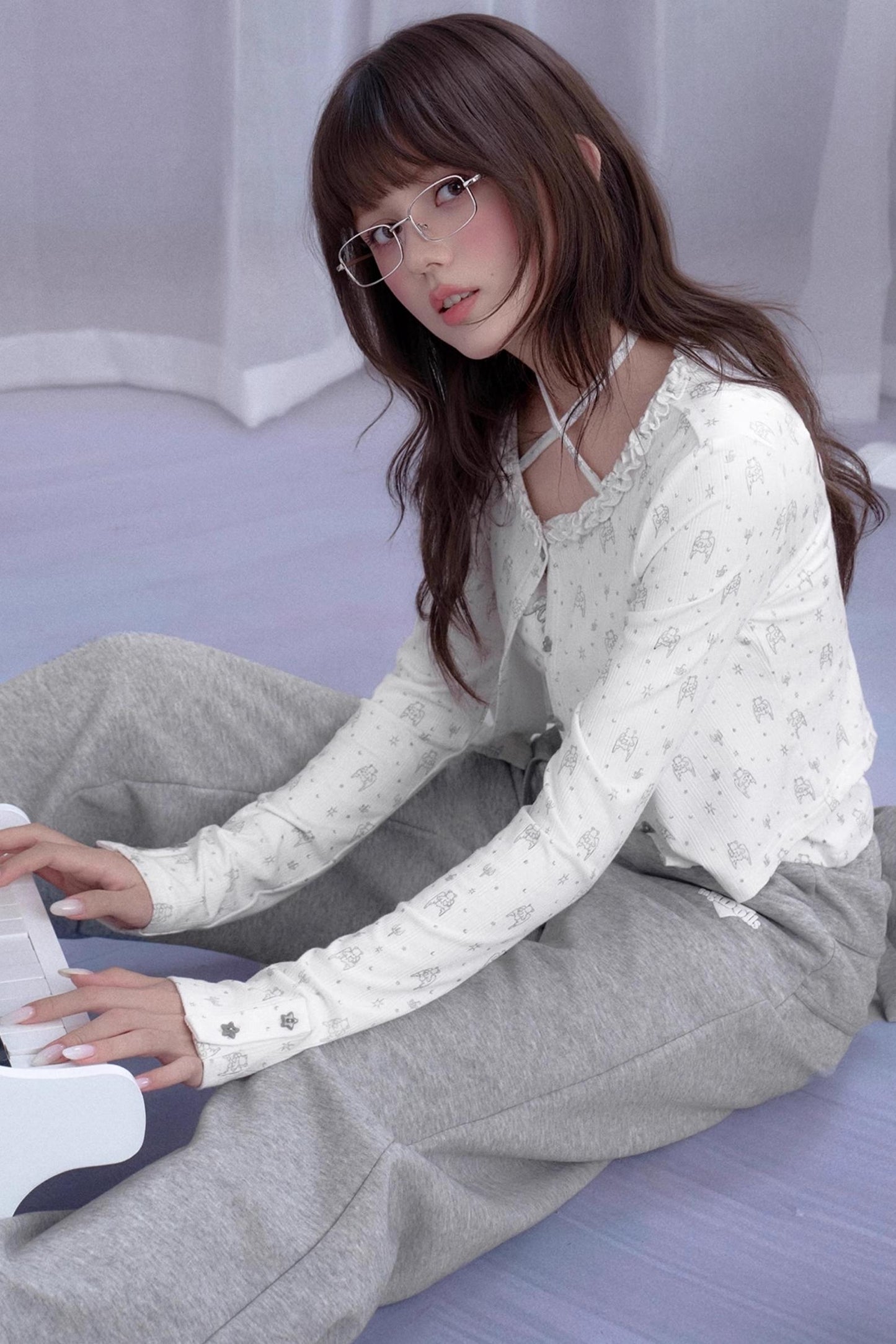 Angel Black & White Bear Print Cardigan Set-Up