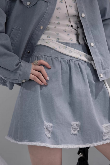 Distressed Rock Denim Jacket Set-Up