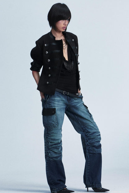 Retro Patchwork Leather Sweater Jacket