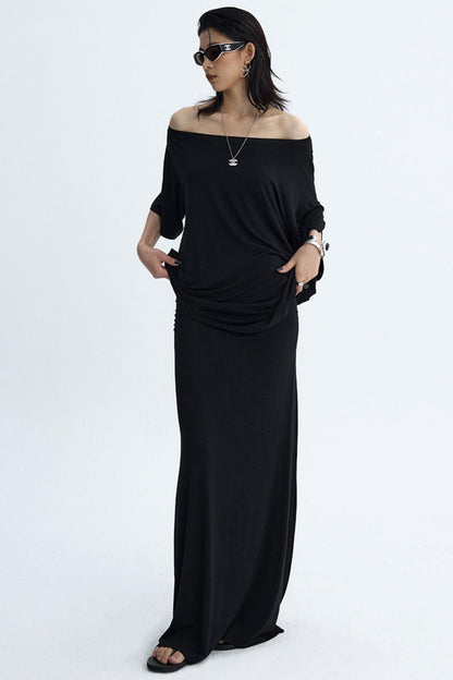 Black Draped Maxi Skirt