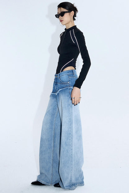 Washed Blue Gradient Wide-Leg Pants