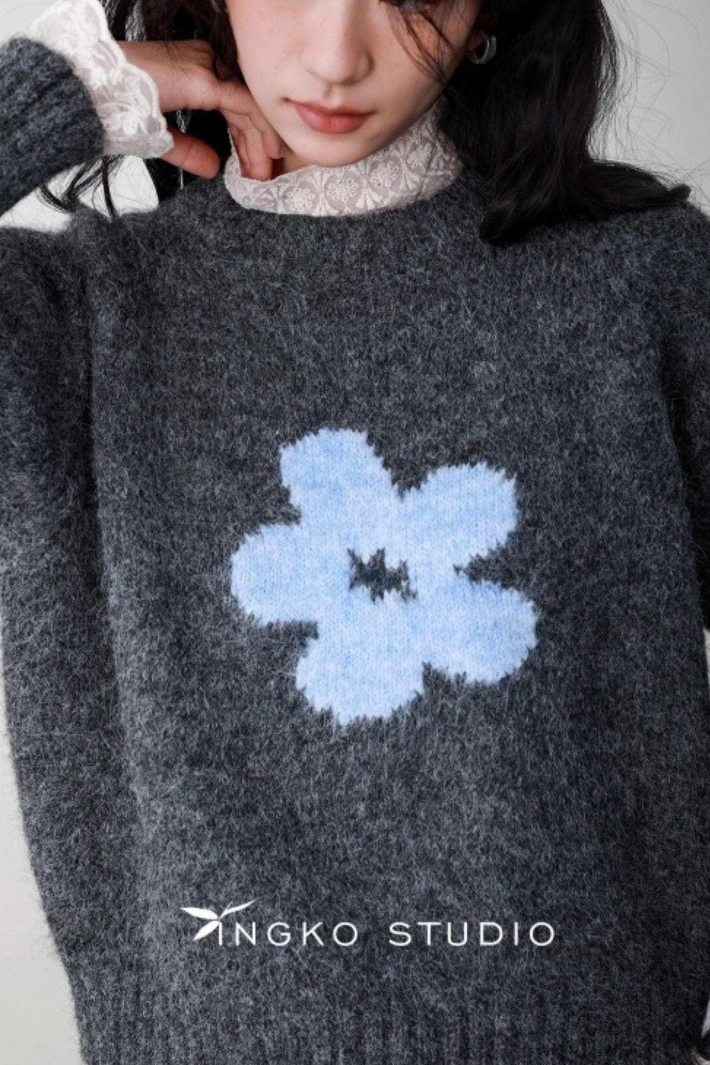 Fog Gray Floral Sweater