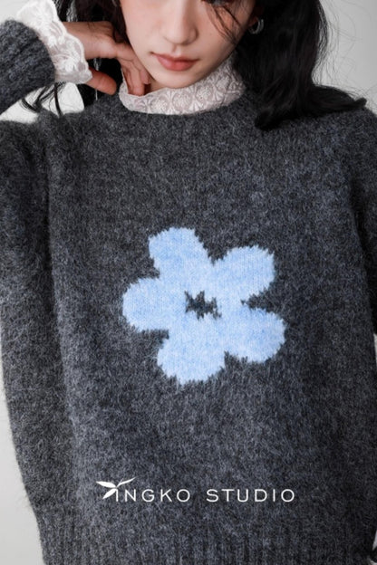 Fog Gray Floral Sweater
