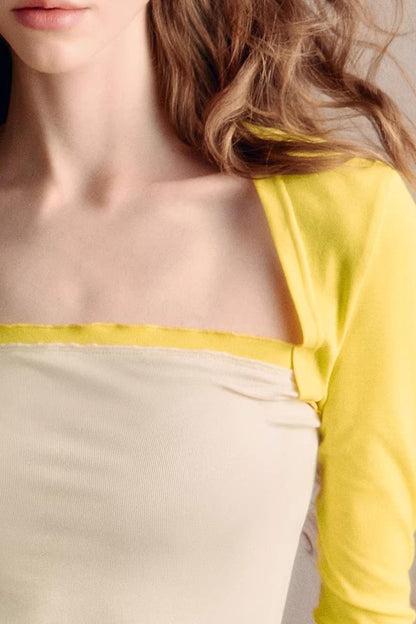Color-Block Square Neck Blouse