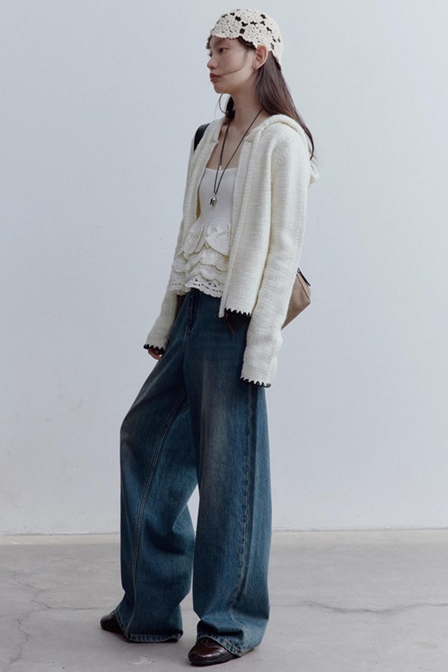 Cream Hooded Sweater Jacket