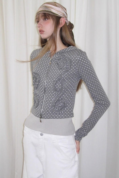 Reverbial Polka Dot Stripe Knitted Hoodie Top