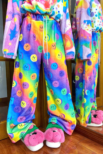 Colorful Smiley Fleece Pants