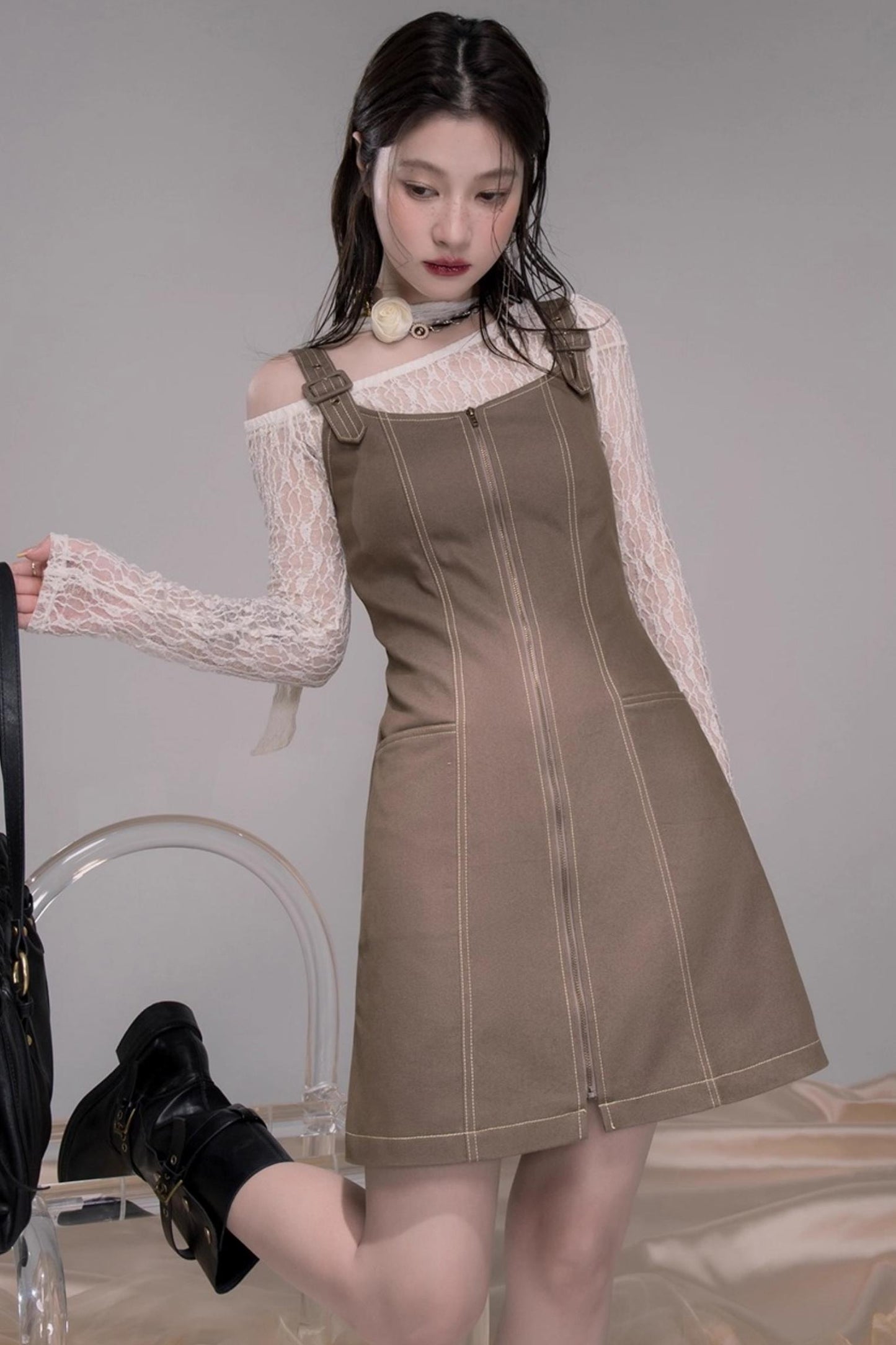 Small Waist Denim Suspender Dress