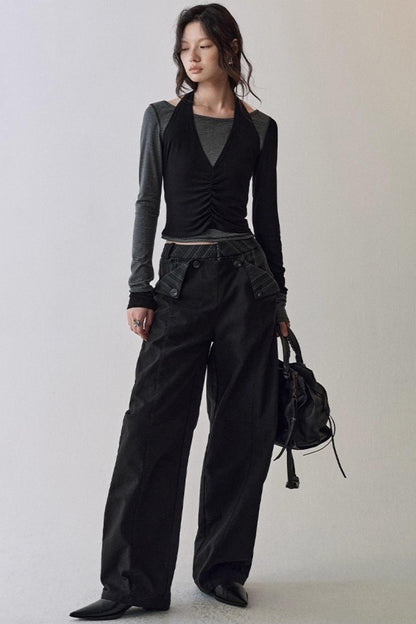 Double Waist Scimitar Loose Jeans