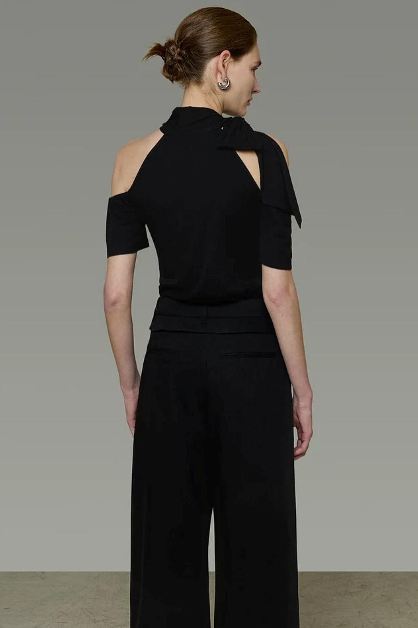 Black Knit Shoulder-Cut Top