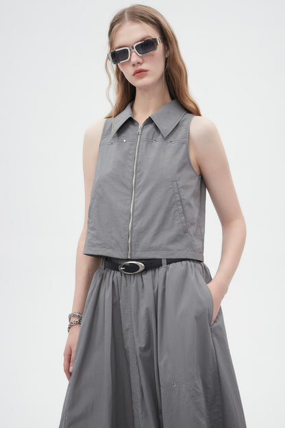 Loose Fit Lapel Sleeveless Top