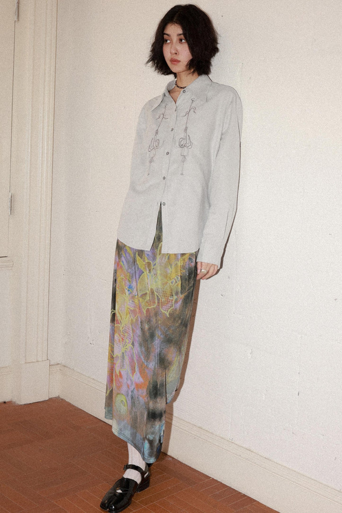 Suede Embroidered Lantern Shirt