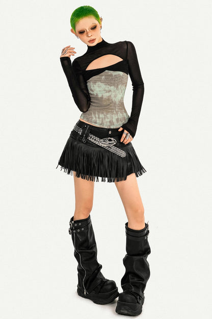 Hot Girl Fringed Leather Skirt