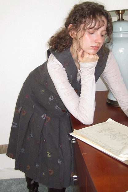 Needle Wool Vest Skirt Set-Up