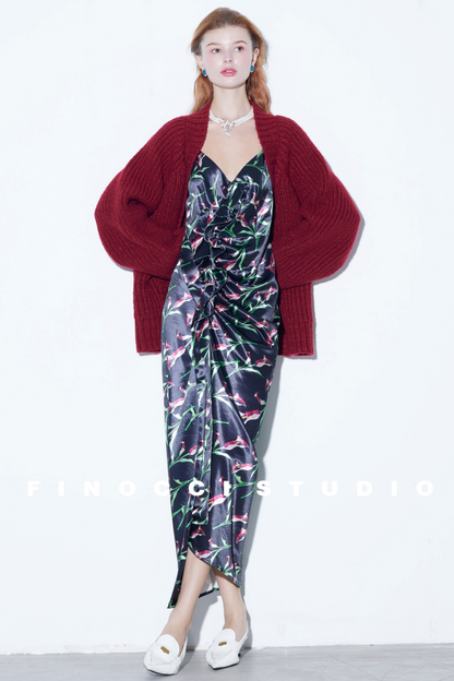 Hand-Painted Calla Lily Satin Dress