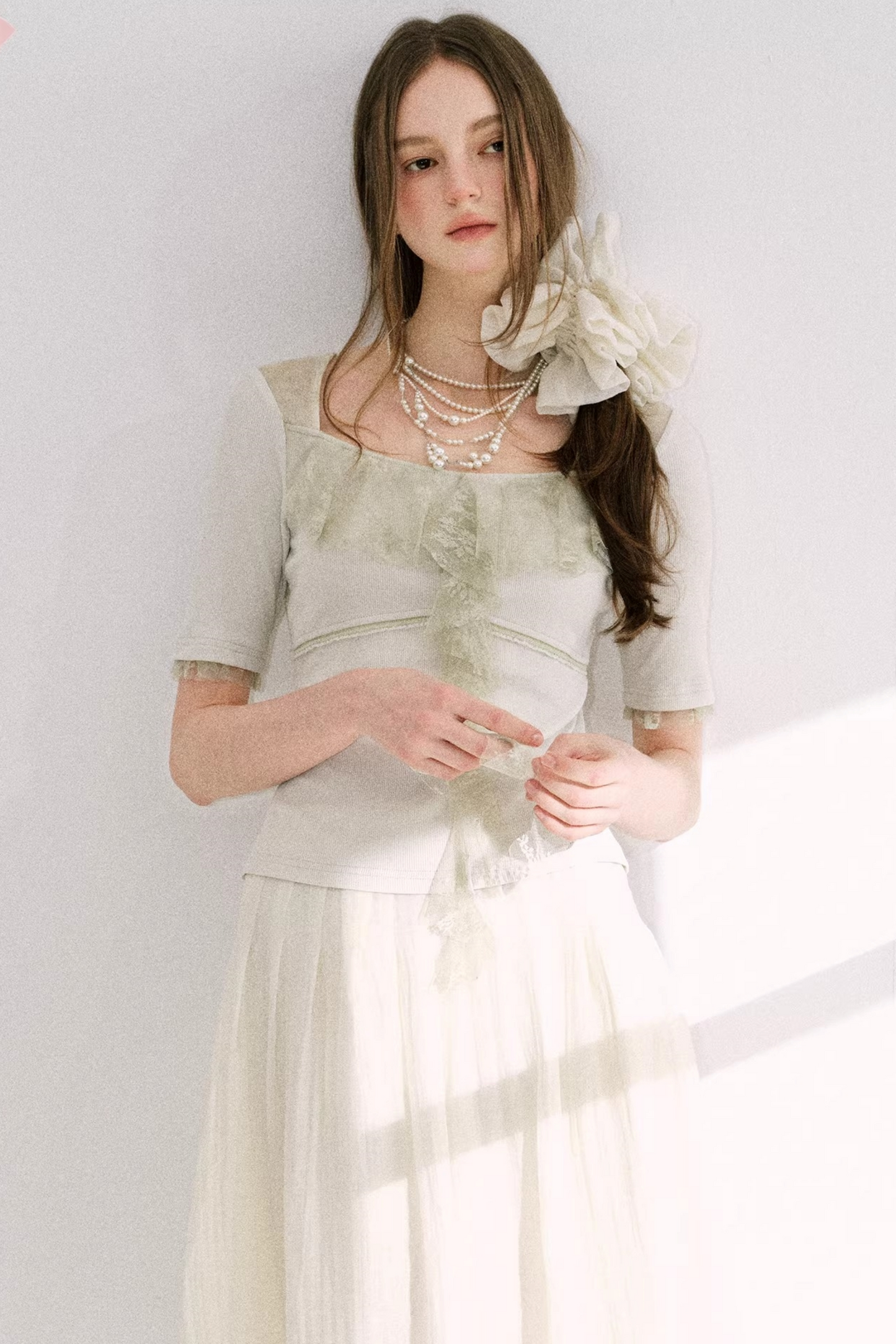 Original Gray-Green Lace Knit Top