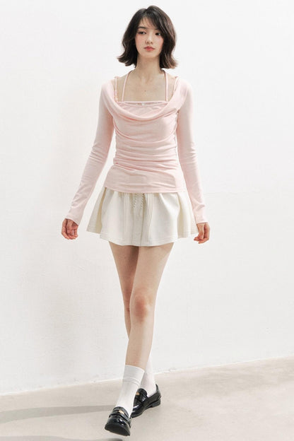 Pink Beaded Halterneck Long Sleeve T-Shirt