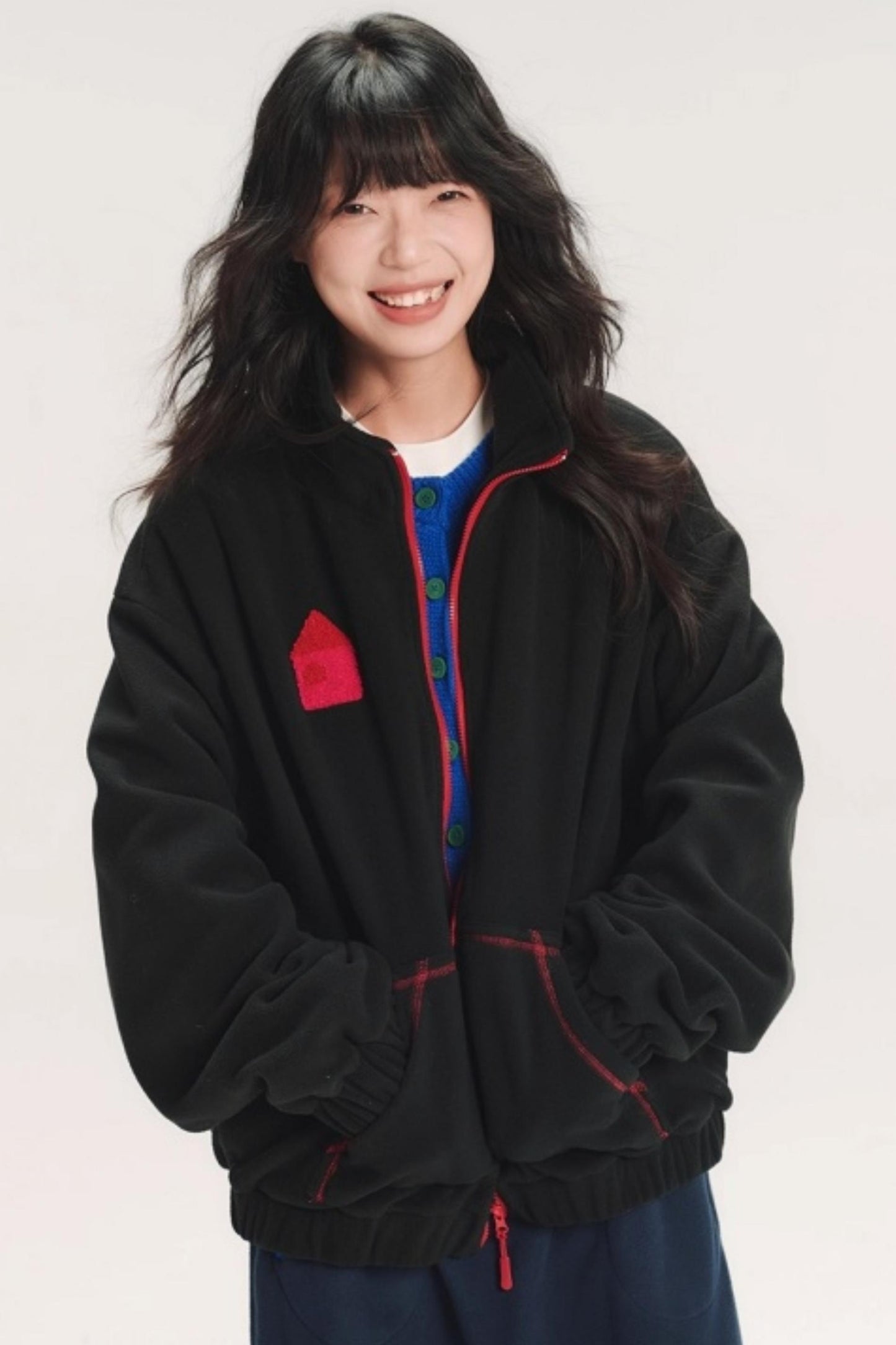 Color-Block Embroidery Fleece Jacket
