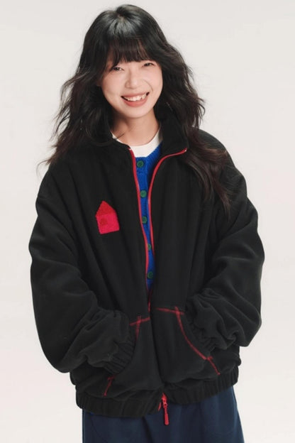 Color-Block Embroidery Fleece Jacket