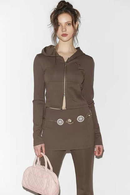 Heart Embroidery Hooded Sweatshirt Set-Up