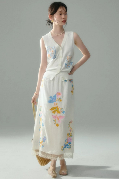 Summer Bird Floral Cotton Vest