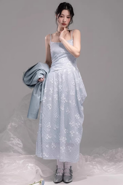 Embroidered Ice Lake Blue Dress