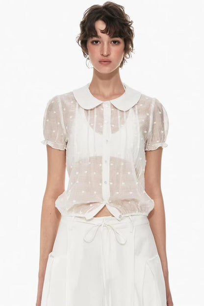 Lyocell Jacquard Doll Collar Blouse