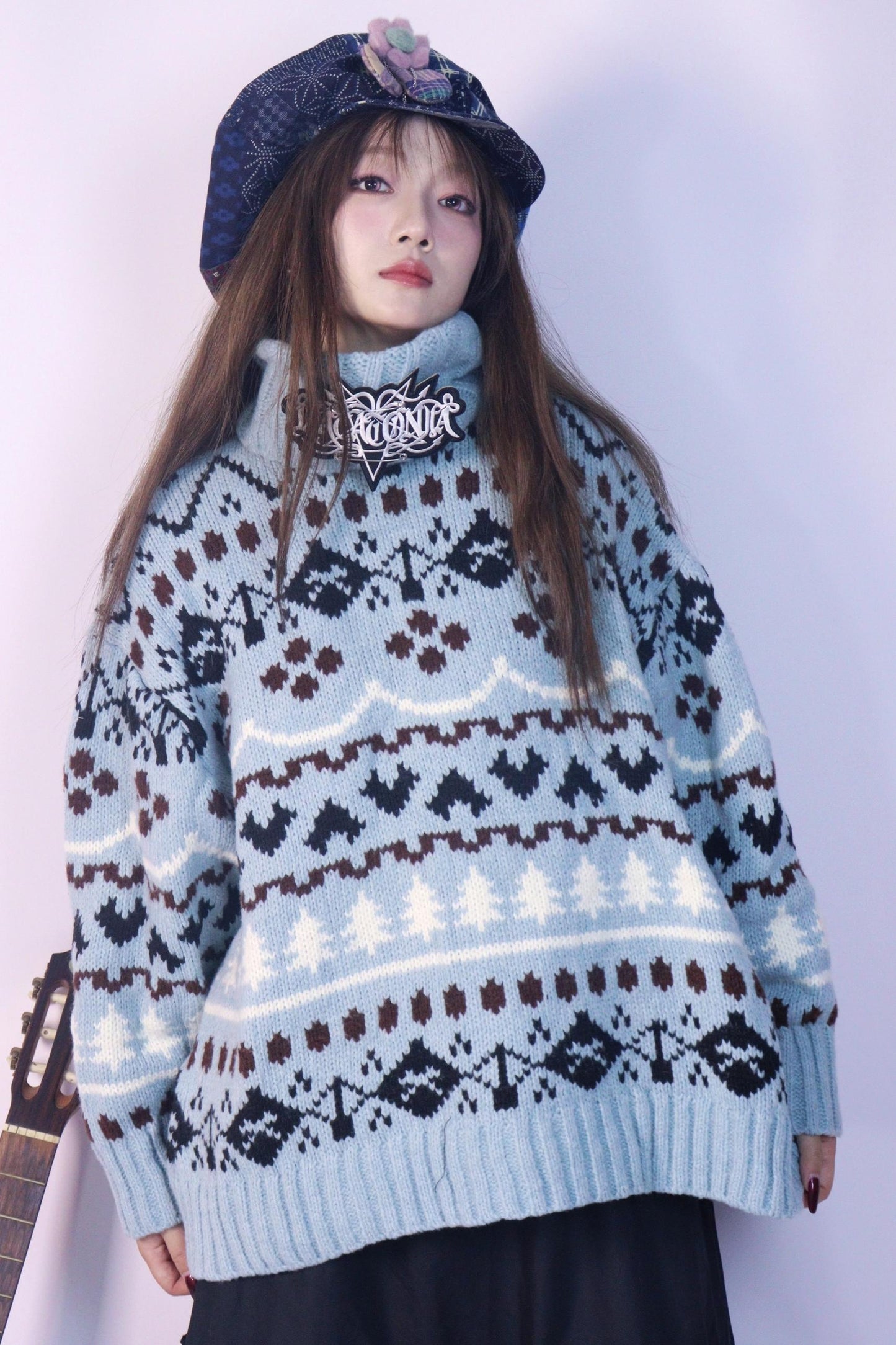 Strange Blue Jacquard Hooded Top