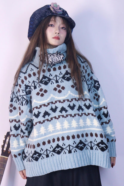 Strange Blue Jacquard Hooded Top