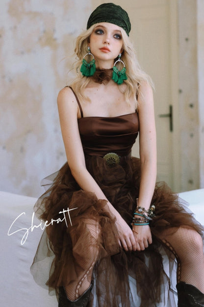 Chocolate Satin Halter Dress