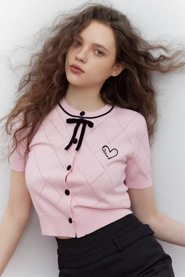Pink Heart Knit Cardigan