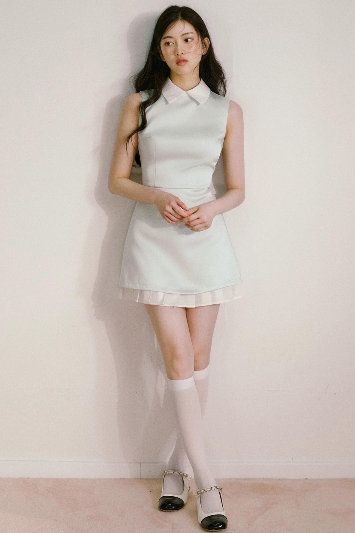 Mint Satin Pleated Dress