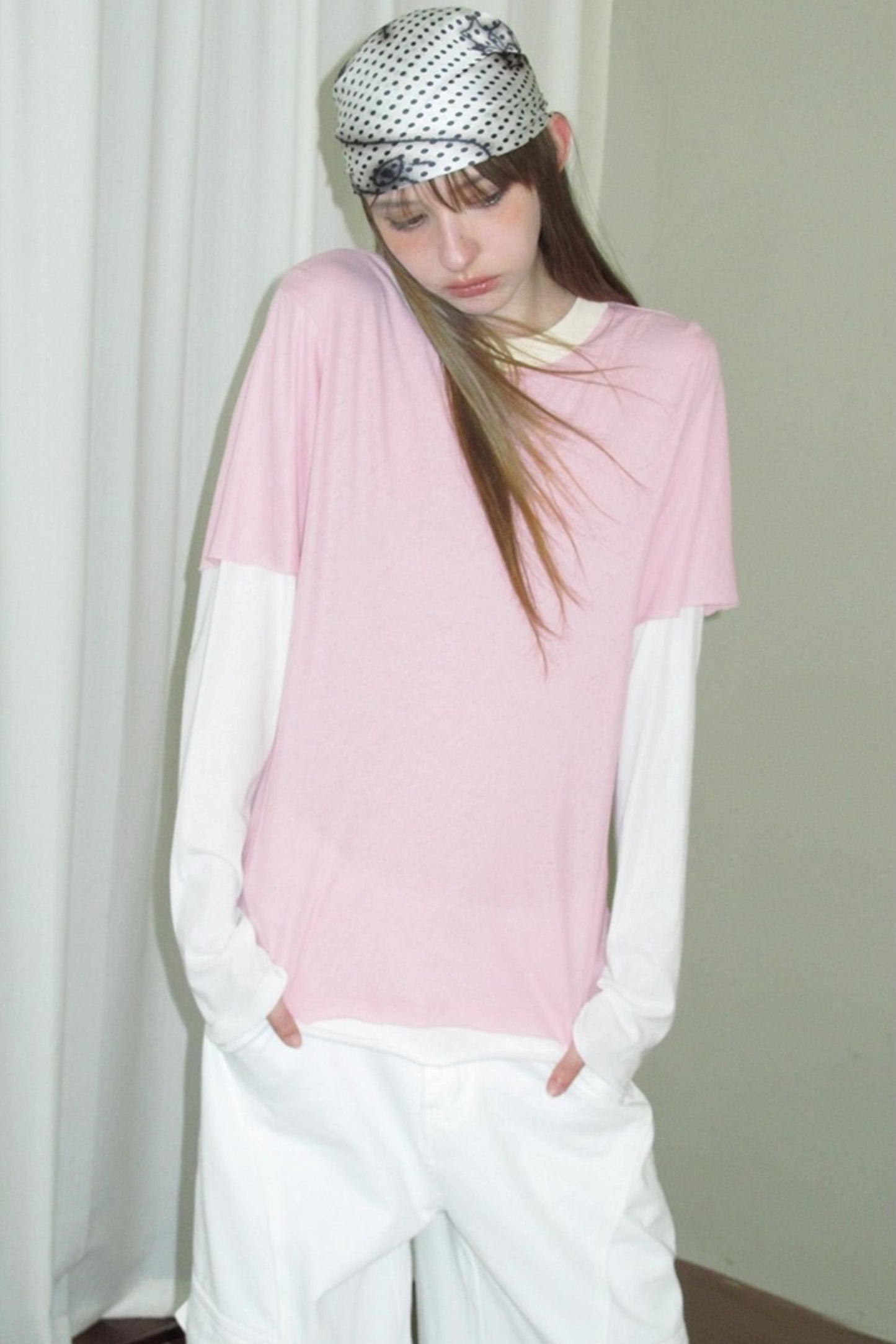 Fake Two-Piece Contrast Long Sleeve T-shirt