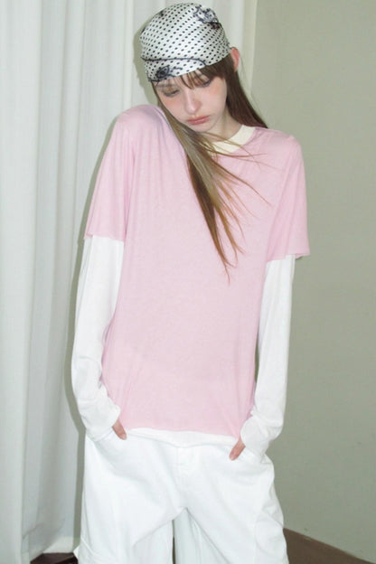 Fake Two-Piece Contrast Long Sleeve T-shirt
