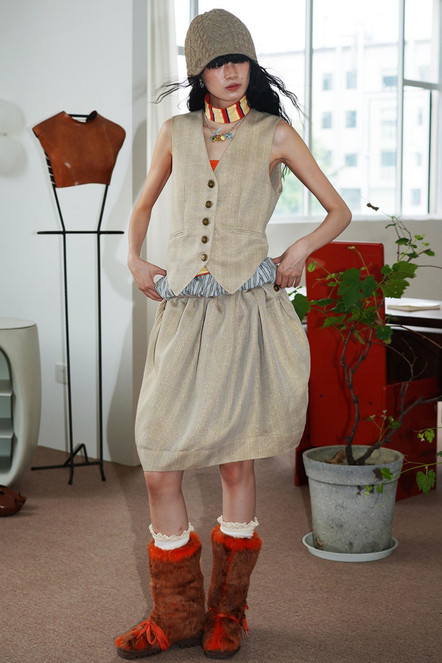 Slim Vintage Linen Layered Vest