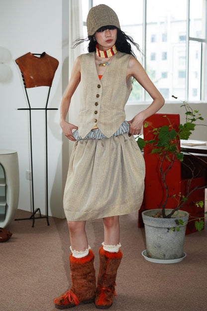 Slim Vintage Linen Layered Vest
