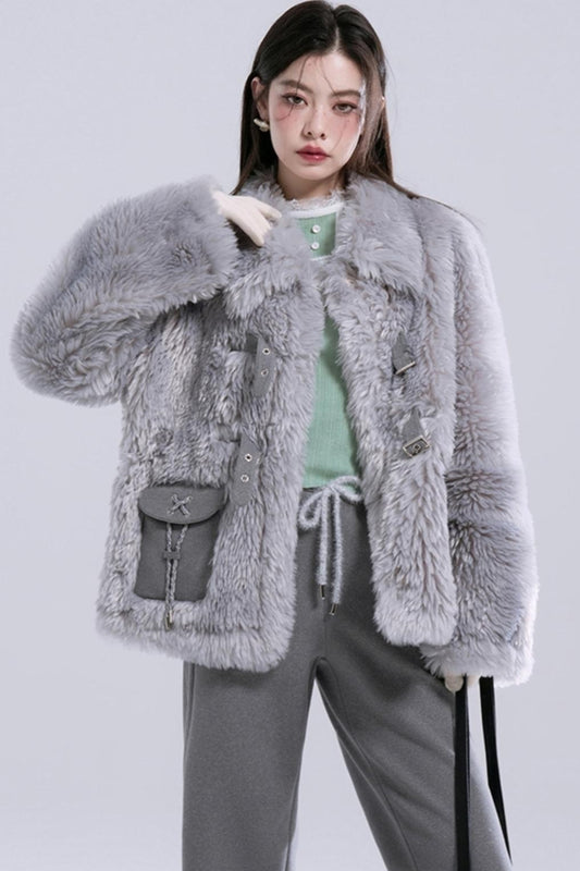 Panelled Eco-Fur Coat