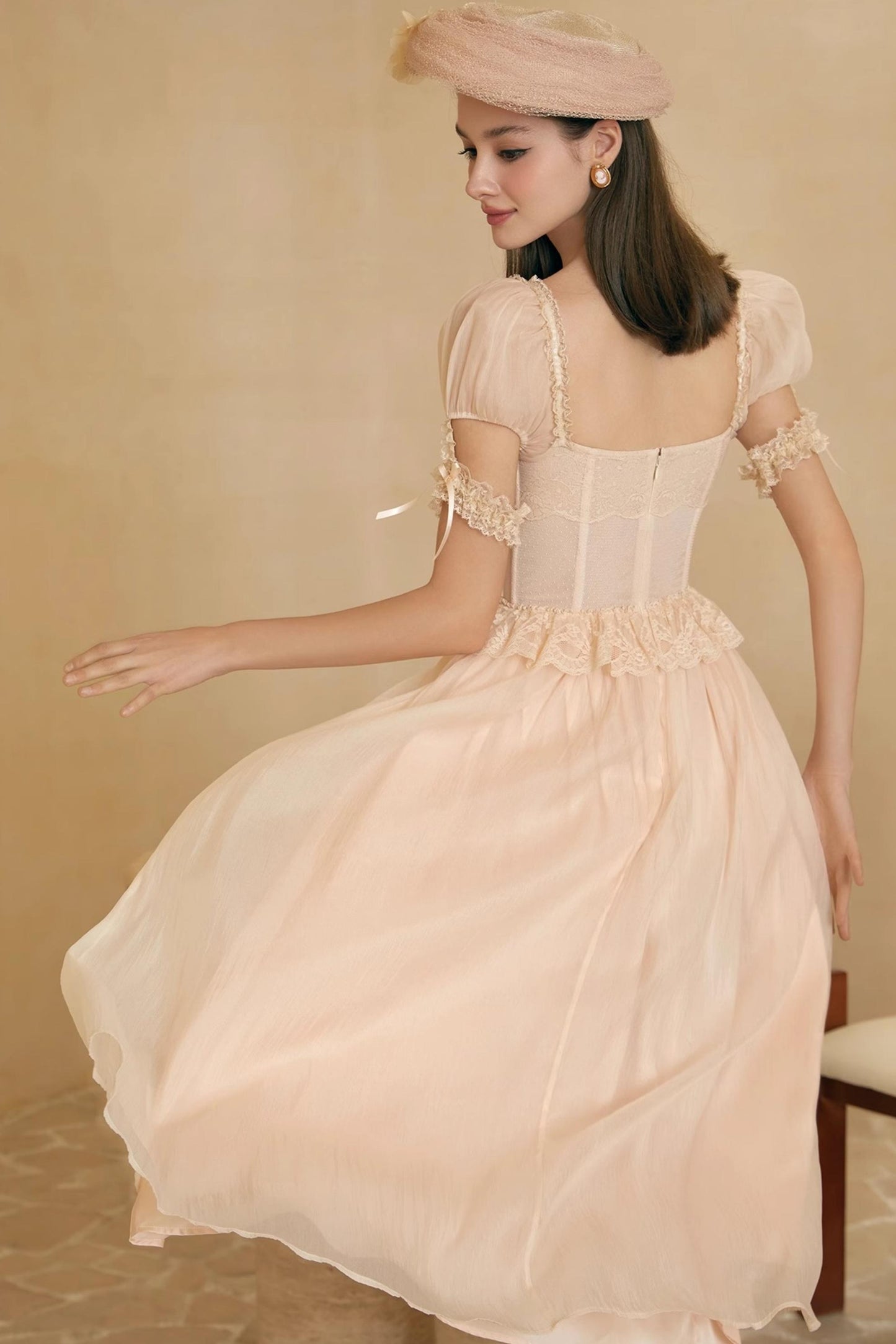 French Champagne Lace Corset Dress Set