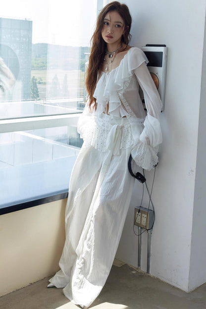 Lace Pleated Wide Leg Pants