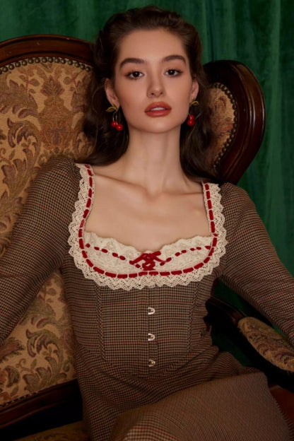 French Retro Houndstooth Dress